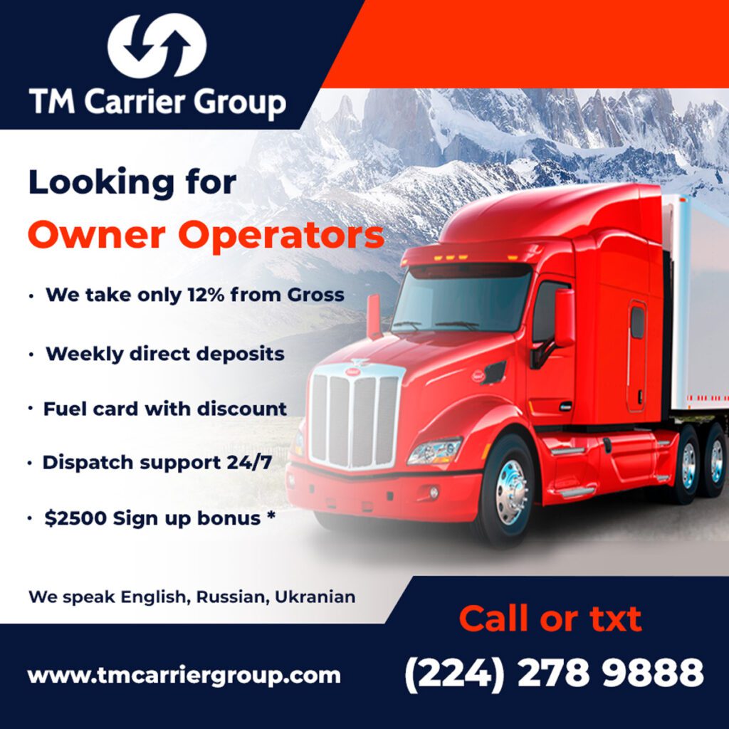 Hiring experienced CDL Owner Operators! TM Carrier Group, Inc